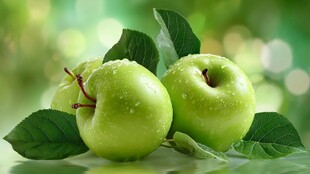 鲜绿带露青苹果