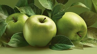 鲜绿苹果伴绿叶