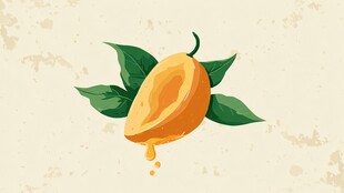 插画风多汁黄芒果果实