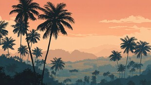 黄昏下的热带棕榈林美景