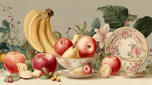 复古风水果与精美瓷器组合
