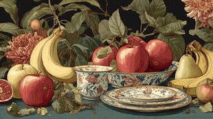 古典风静物 水果与瓷盘