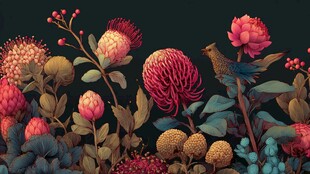 梦幻花卉与灵动小鸟