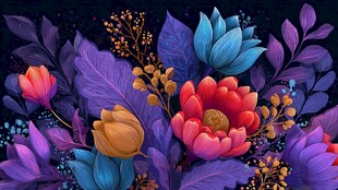 梦幻绚丽花卉插画