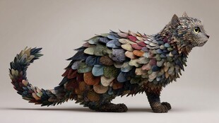 彩色羽片装饰的奇幻猫咪