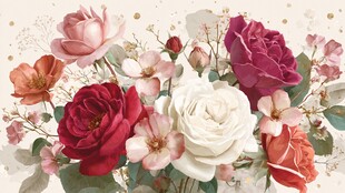 缤纷花卉组合浪漫插画