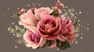 梦幻粉色玫瑰花卉组合