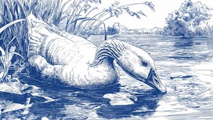 河边白鹅饮水图