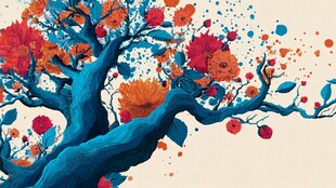 蓝色繁花树 梦幻艺术插画