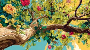 繁花满枝的绚烂树景