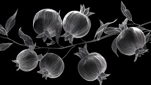 黑白线条绘石榴枝景