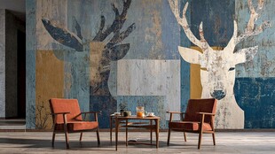 鹿主题墙饰下的舒适休闲区