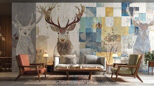 个性鹿头图案客厅室内设计