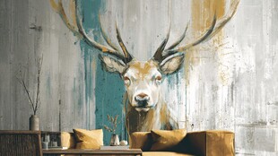 鹿头壁画装点的个性客厅