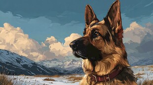 雪地中的德国牧羊犬