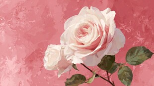 粉色背景下的柔美白玫瑰