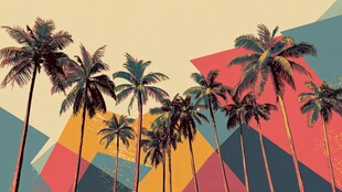 热带风情 多彩几何与棕榈树