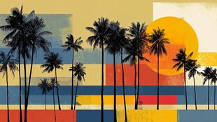 热带风情下的棕榈树与夕阳