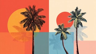 热带风情棕榈树插画艺术