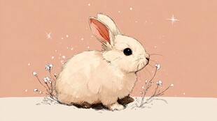 可爱白兔于梦幻粉色背景中