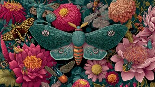 繁花中的斑斓飞蛾