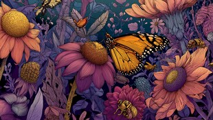 繁花间的蝴蝶与蜜蜂奇景