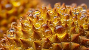 水珠点缀的金色植物果实