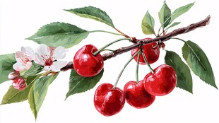 枝头红樱桃绽放春日生机