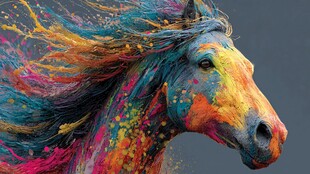 彩色泼墨骏马艺术形象