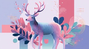 梦幻渐变鹿与多彩植物