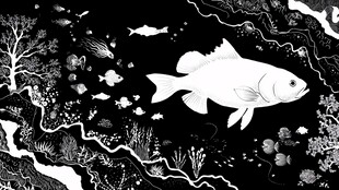 黑白海底世界中的大鱼