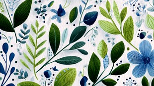 蓝绿花卉植物清新图案