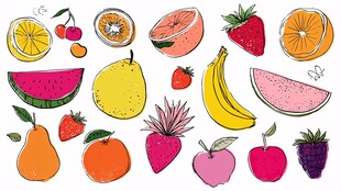多彩手绘水果集合
