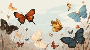 群蝶飞舞于花草间的美景