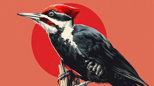 红冠啄木鸟插画