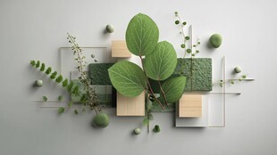 绿植与几何块的创意组合