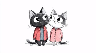 可爱猫咪情侣甜蜜相伴