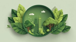 绿色城市生态剪纸风图景