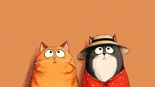 戴帽猫咪与橘猫的同框时刻