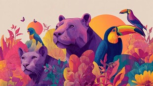 热带丛林中的动物与花卉