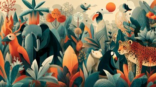 奇幻丛林中的动物大聚会