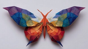 多彩折纸蝴蝶艺术作品