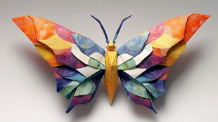 彩色折纸蝴蝶艺术作品