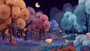 月夜梦幻森林景观