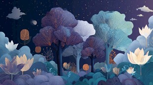 梦幻月夜森林奇幻景象