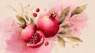 水彩绘就的娇艳石榴果