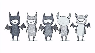 五只可爱蝙蝠小精灵