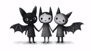 三只蝙蝠小精灵手牵手