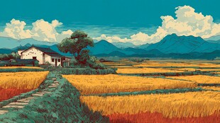 秋日田野间的宁静农舍