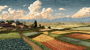 田园风光 多彩农田与村落